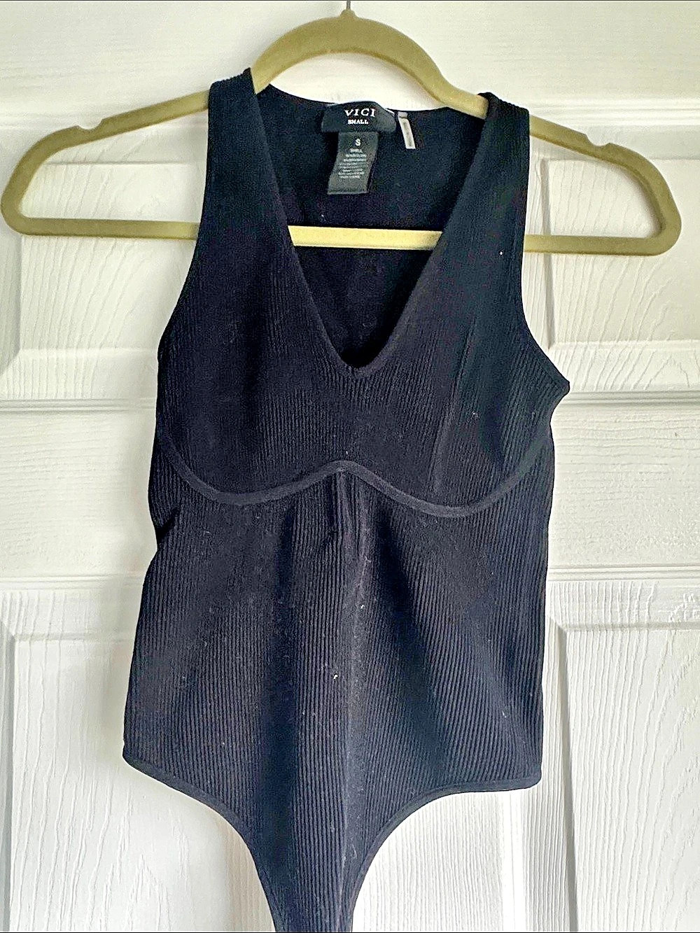 VICI Ribbed Black Bodysuit Size Small
